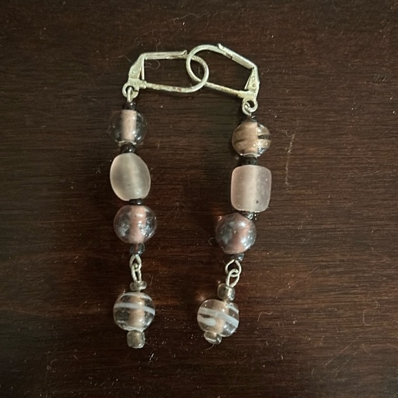 Dangly Purple Glass Bead Earrings - Picture 1 of 2